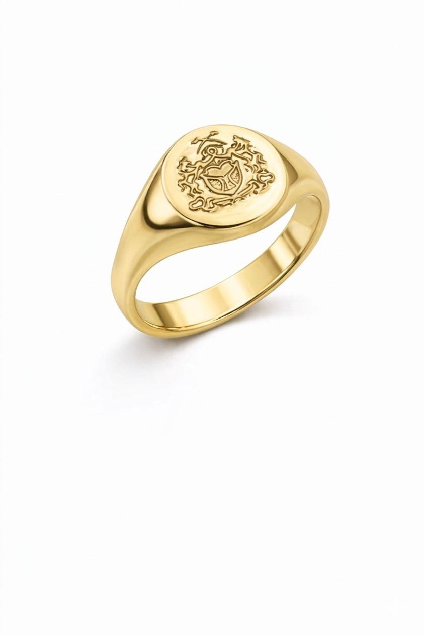 750 Classic Gold Signet Ring With Embossed Crest