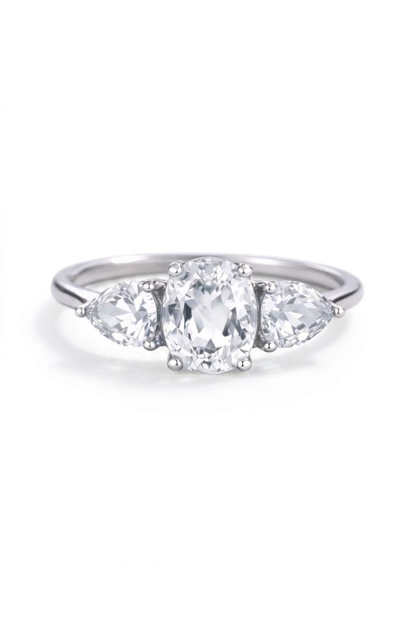 925 Emerald-cut Clear Topaz Trio Ring