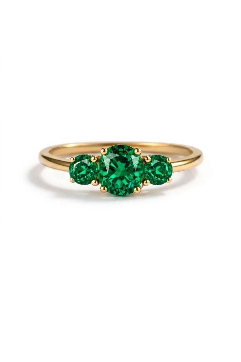 750 Three Stone Emerald Ring